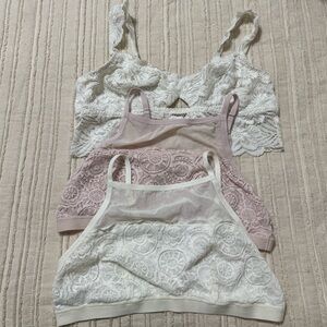 Aerie Lace Bralette Bundle Cream and Light Pink